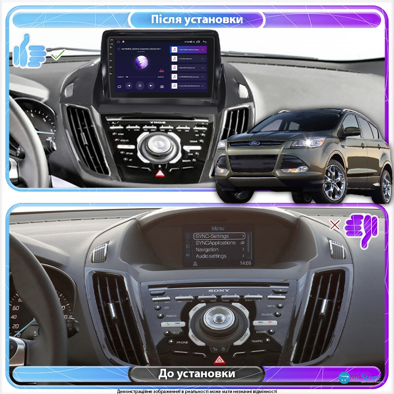 Штатная магнитола Lesko для Ford Kuga II Рестайлинг 2016-2019 экран 9" 1/16Gb Wi-Fi GPS Base