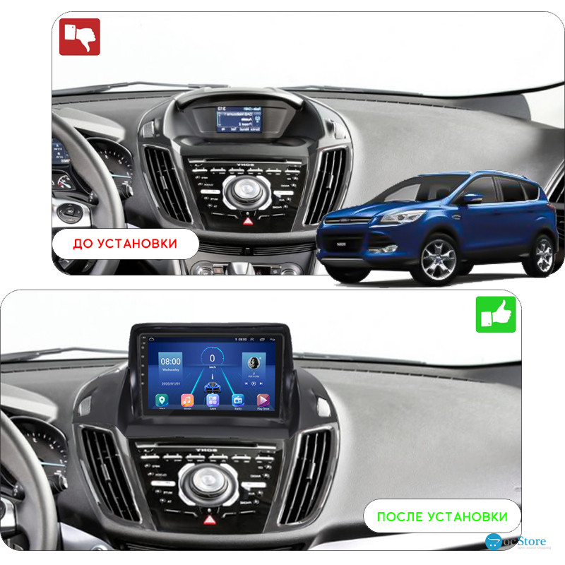 Штатная магнитола Lesko для Ford Kuga II Рестайлинг 2016-2019 экран 9" 4/32Gb 4G Wi-Fi GPS Top