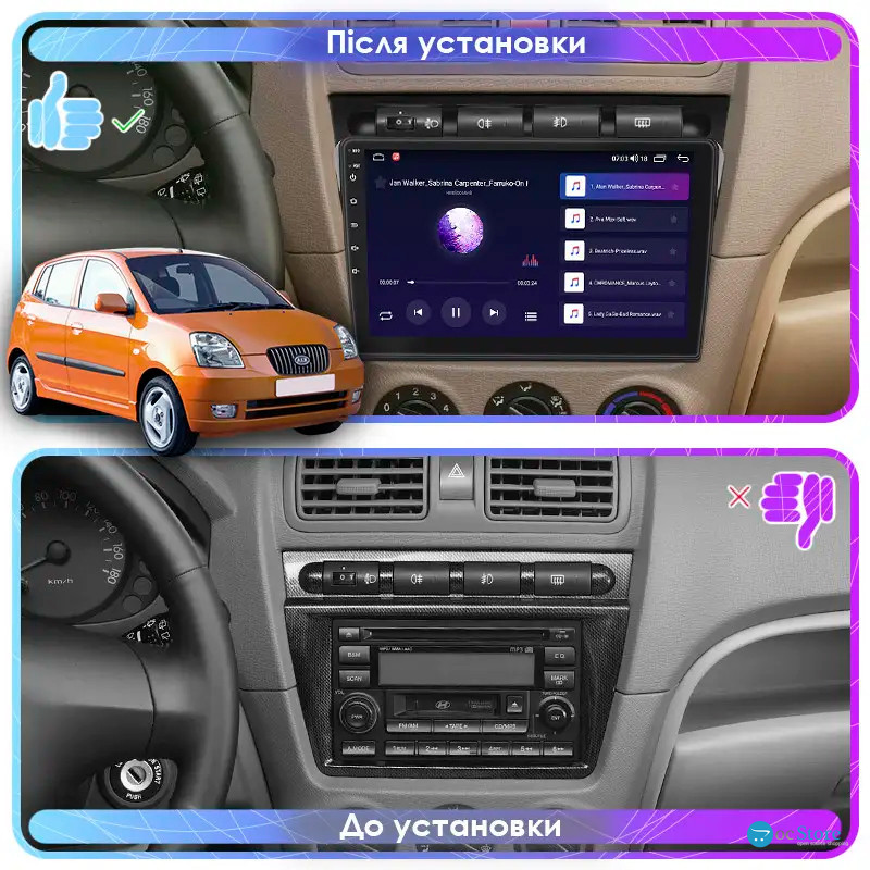 Штатная магнитола Lesko для Kia Picanto I 2004-2007 экран 9" 1/16Gb Wi-Fi GPS Base
