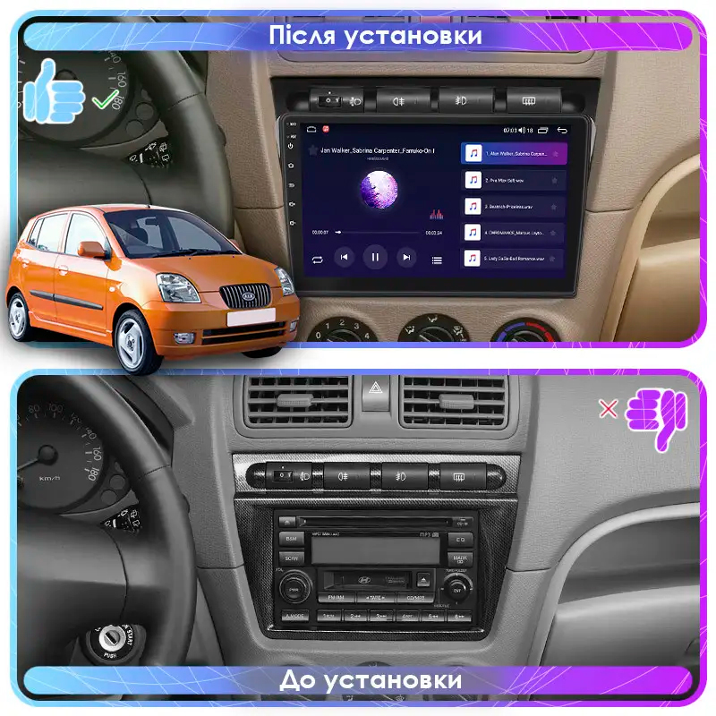Штатная магнитола Lesko для Kia Picanto I 2004-2007 экран 9" 2/32Gb Wi-Fi GPS Base