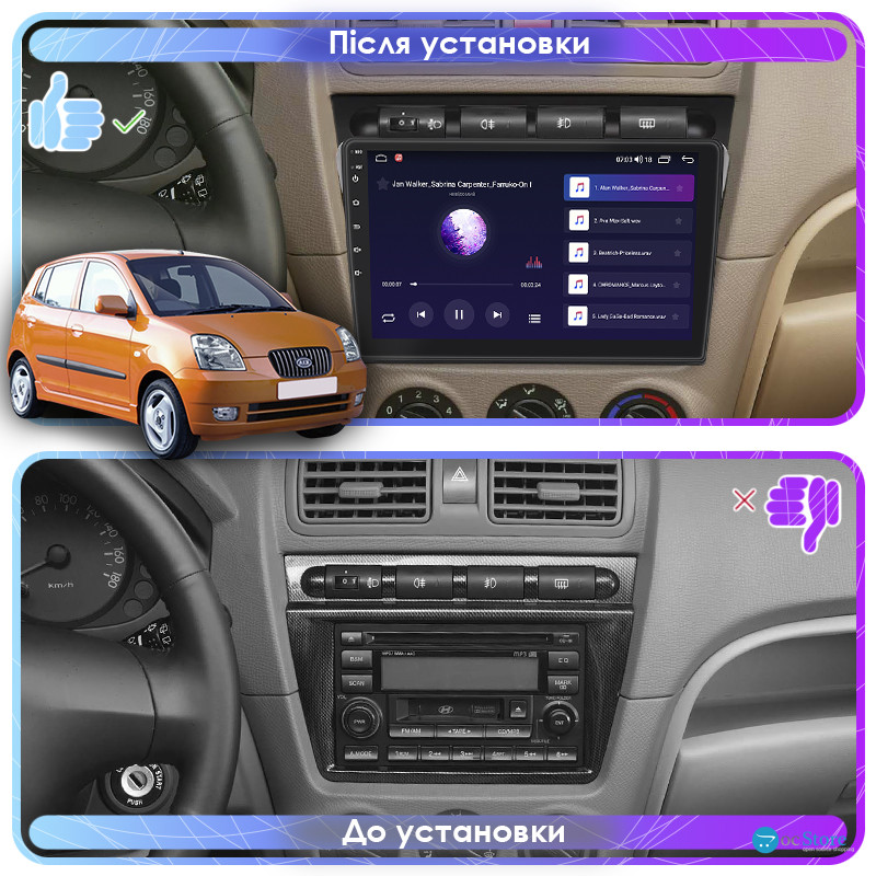 Штатная магнитола Lesko для Kia Picanto I 2004-2007 экран 9" 4/32Gb 4G Wi-Fi GPS Top