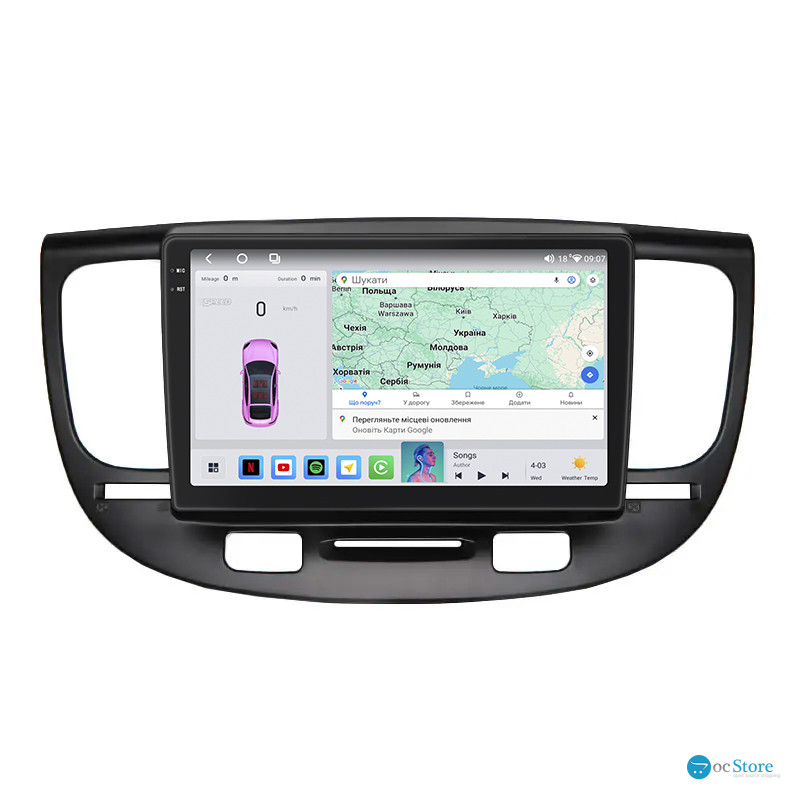 Штатная магнитола Lesko для Kia Rio II 2005-2009 экран 9" 4/64 QLED CarPlay 4G Wi-Fi GPS 360 Prime
