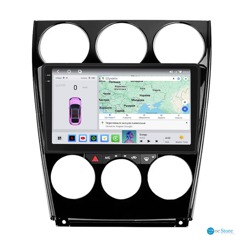 Штатная магнитола Lesko для Mazda 6 I (GG) Рестайлинг 2005-2008 экран 9" 4/64 QLED CarPlay 4G Wi-Fi GPS 360 Prime