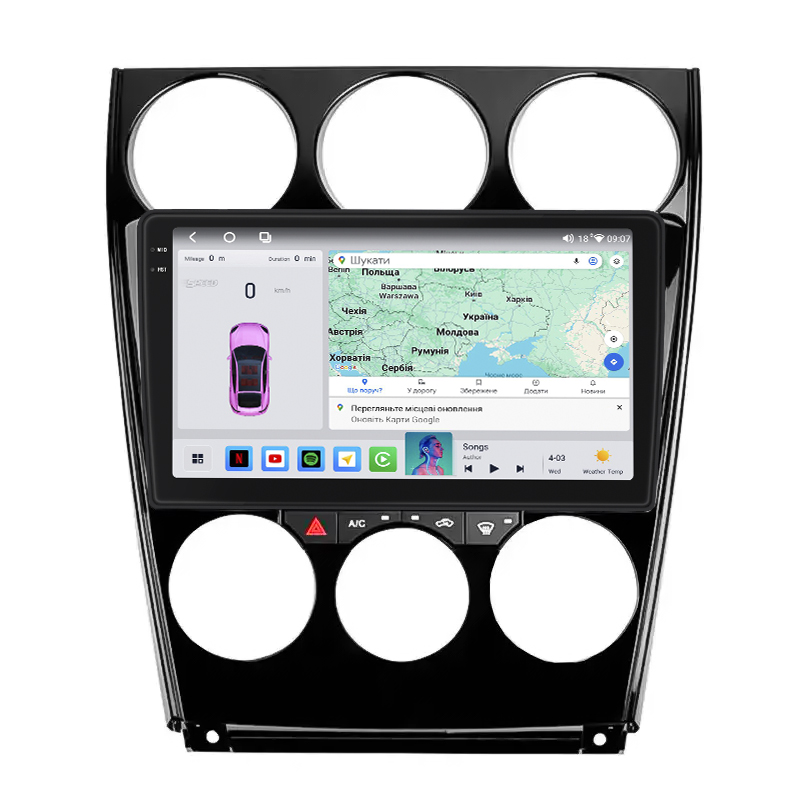 Штатная магнитола Lesko для Mazda 6 I (GG) Рестайлинг 2005-2008 экран 9" 4/64 QLED CarPlay 4G Wi-Fi GPS 360 Prime