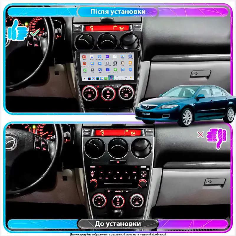Штатная магнитола Lesko для Mazda 6 I (GG) Рестайлинг 2005-2008 экран 9" 4/64 QLED CarPlay 4G Wi-Fi GPS 360 Prime