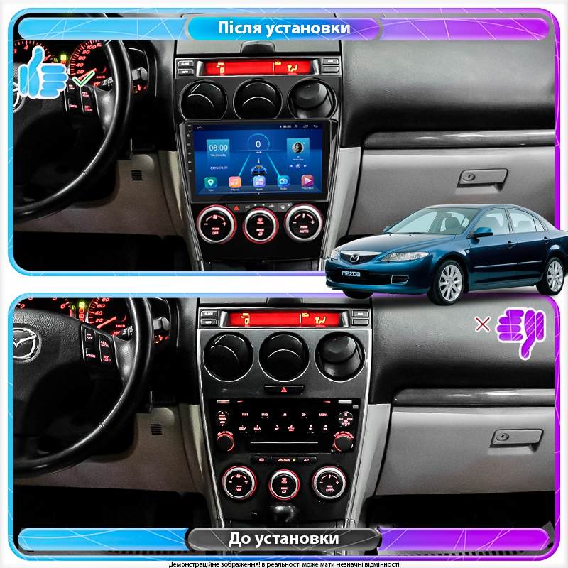 Штатная магнитола Lesko для Mazda 6 I (GG) Рестайлинг 2005-2008 экран 9" 2/32Gb 4G Wi-Fi GPS Top