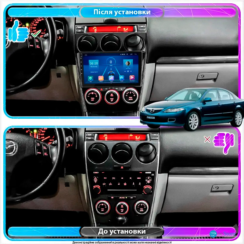 Штатная магнитола Lesko для Mazda 6 I (GG) Рестайлинг 2005-2008 экран 9" 4/32Gb 4G Wi-Fi GPS Top