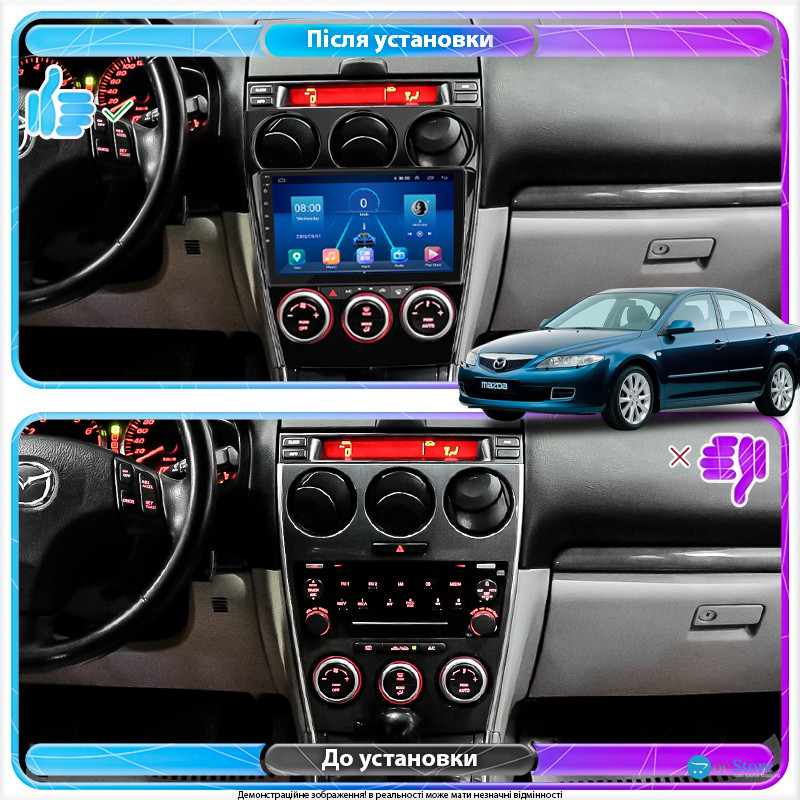 Штатная магнитола Lesko для Mazda 6 I (GG) Рестайлинг 2005-2008 экран 9" 6/128Gb 4G Wi-Fi GPS Top