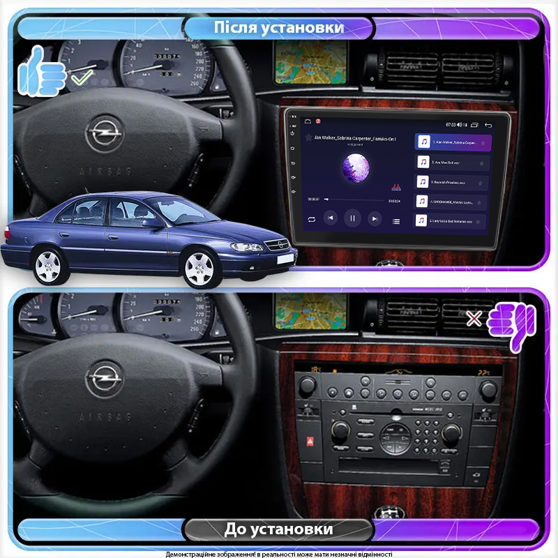 Штатная магнитола Lesko для Opel Omega B Рестайлинг 1999-2004 экран 9" 4/64Gb CarPlay 4G Wi-Fi GPS Prime