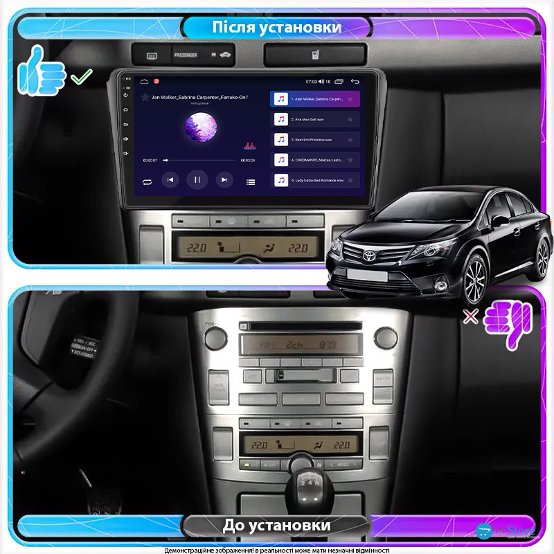 Штатная магнитола Lesko для Toyota Avensis II Рестайлинг 2006-2009 экран 9" 1/16Gb Wi-Fi GPS Base