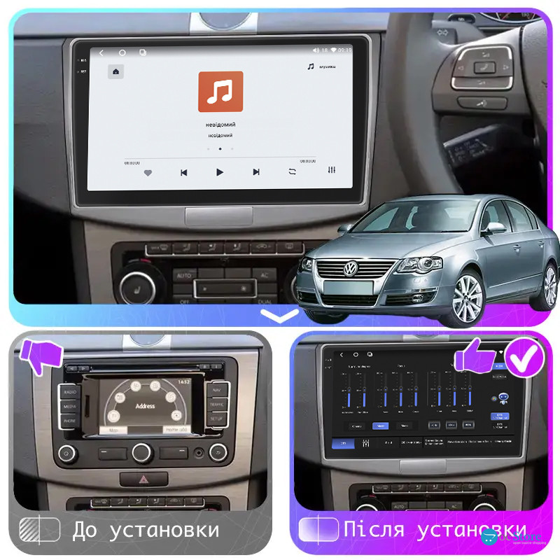 Штатная магнитола Lesko для Volkswagen Passat B6 2005-2010 экран 10" 4/64 QLED CarPlay 4G Wi-Fi GPS 360 Prime