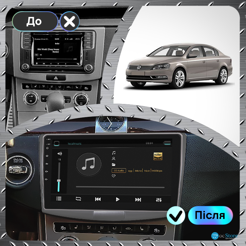 Штатная магнитола Lesko для Volkswagen Passat B7 2011-2015 экран 10" 2/32Gb Wi-Fi GPS Base
