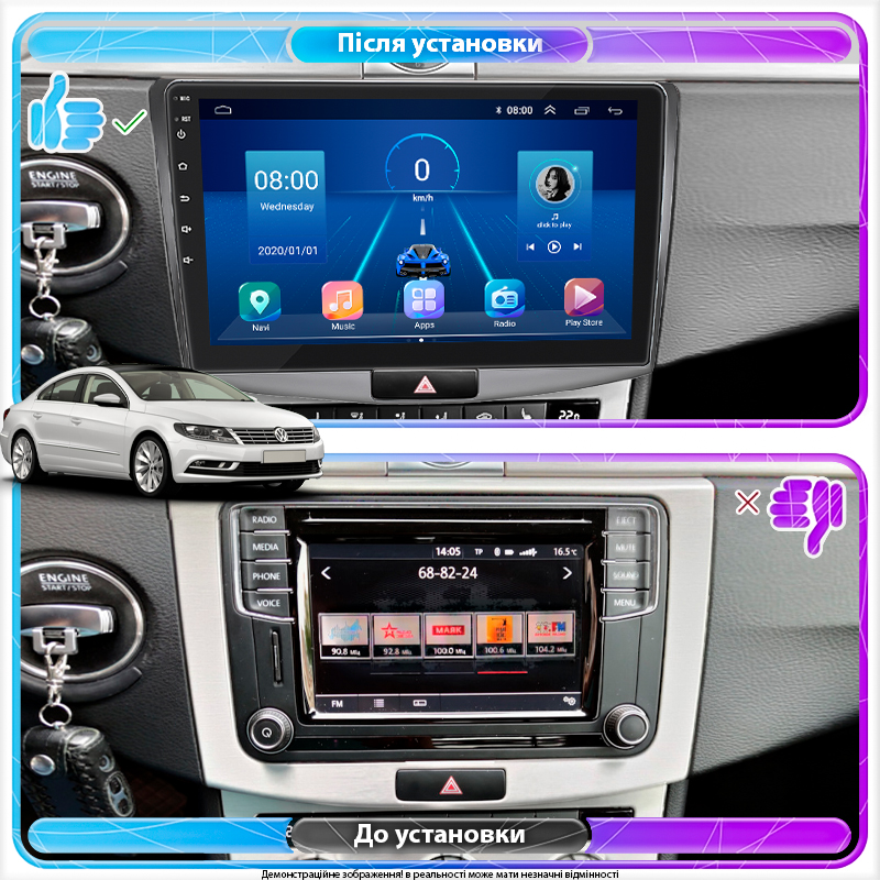 Штатная магнитола Lesko для Volkswagen Passat CC I Рестайлинг 2012-2017 экран 10" 2/32Gb 4G Wi-Fi GPS Top