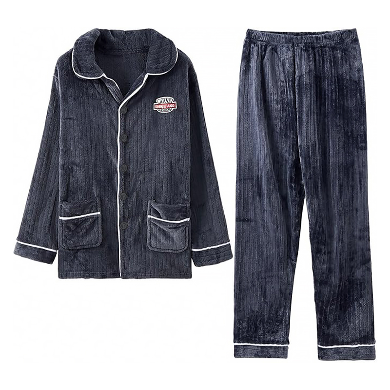 Комплект мужской пижамы CK-206 Dark Gray рубашка с длинным рукавом и штанами теплая 3XL