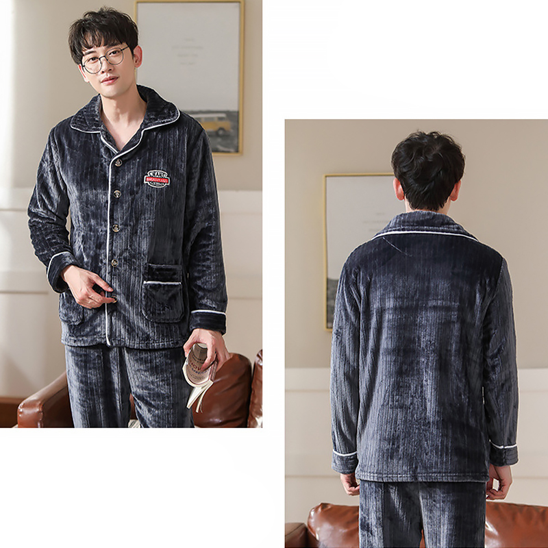 Комплект мужской пижамы CK-206 Dark Gray рубашка с длинным рукавом и штанами теплая 3XL