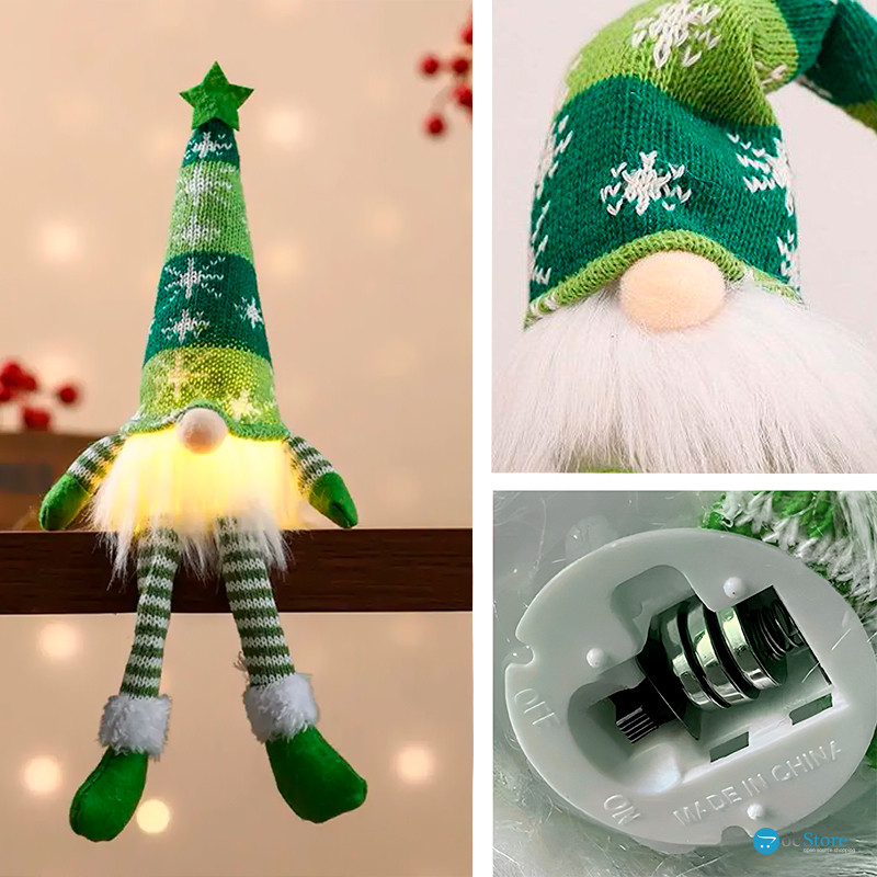 Новогодний Гном N2 для праздничного декора с Led подсветкой 20 см Green