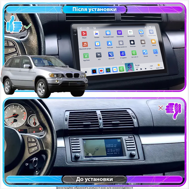 Штатная магнитола Lesko для BMW X5 I (E53) 1999-2003 экран 9" 4/64 QLED CarPlay 4G Wi-Fi GPS 360 Prime