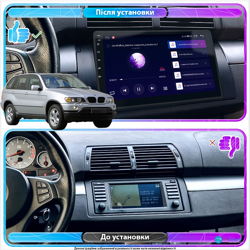 Штатная магнитола Lesko для BMW X5 I (E53) 1999-2003 экран 9" 4/32Gb 4G Wi-Fi GPS Top