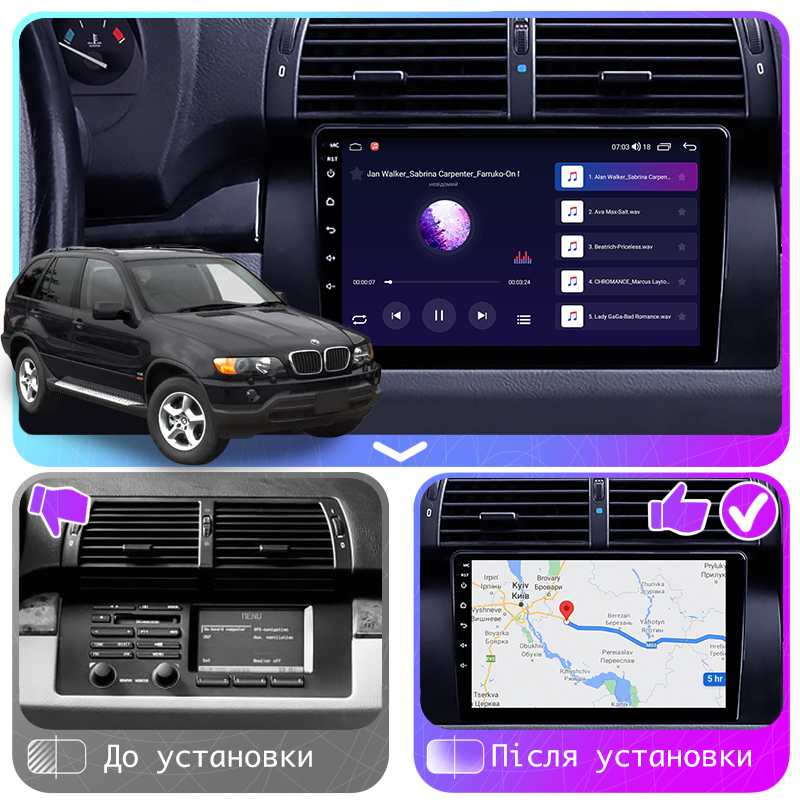 Штатная магнитола Lesko для BMW X5 I (E53) Рестайлинг 2003-2006 экран 9" 4/64Gb CarPlay 4G Wi-Fi GPS Prime
