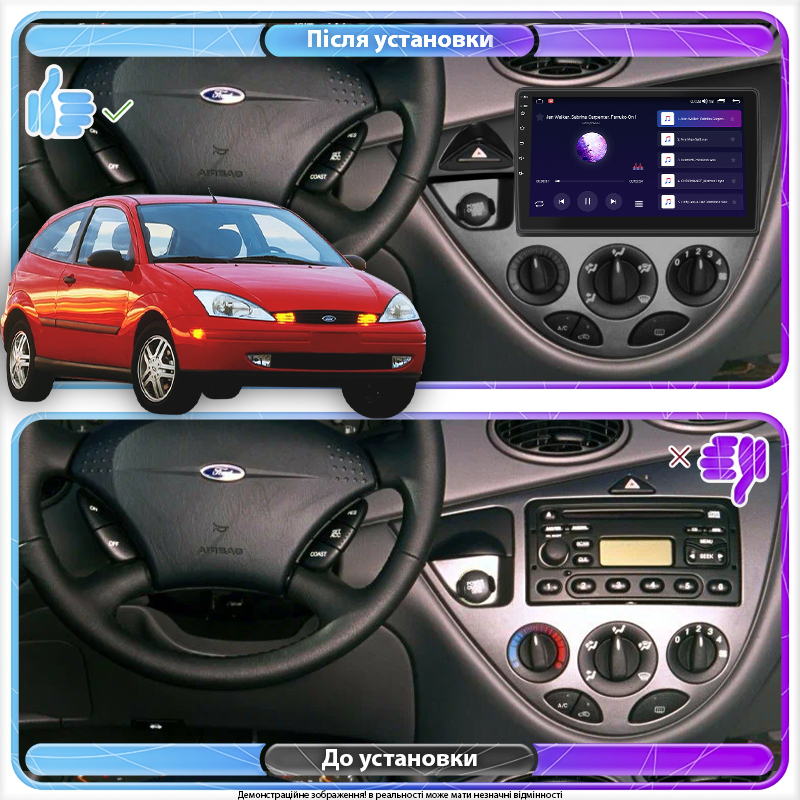 Штатная магнитола Lesko для Ford Focus I (North America) 1999-2004 экран 9" 2/32Gb Wi-Fi GPS Base