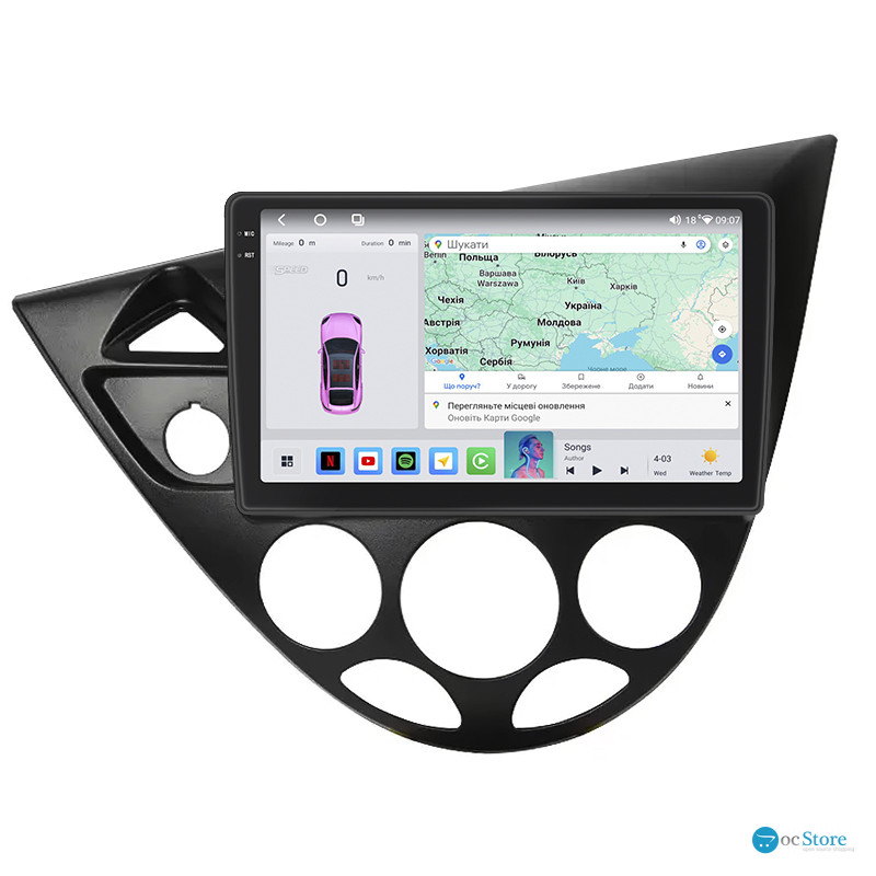 Штатная магнитола Lesko для Ford Focus I (North America) 1999-2004 экран 9" 4/64 QLED CarPlay 4G Wi-Fi GPS 360 Prime