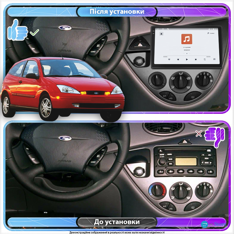 Штатная магнитола Lesko для Ford Focus I (North America) 1999-2004 экран 9" 4/64 QLED CarPlay 4G Wi-Fi GPS 360 Prime