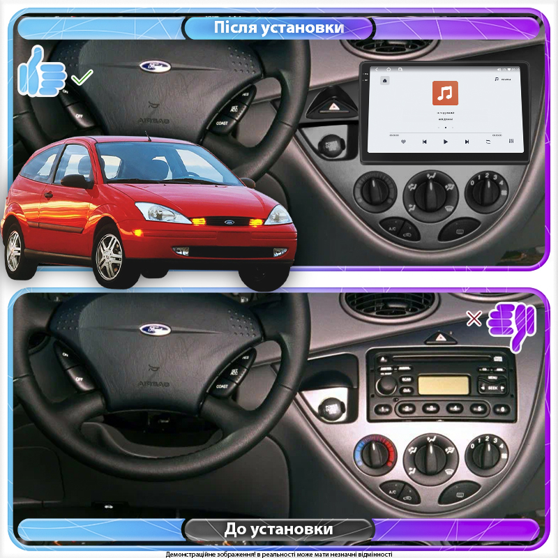 Штатная магнитола Lesko для Ford Focus I (North America) 1999-2004 экран 9" 4/64 QLED CarPlay 4G Wi-Fi GPS 360 Prime
