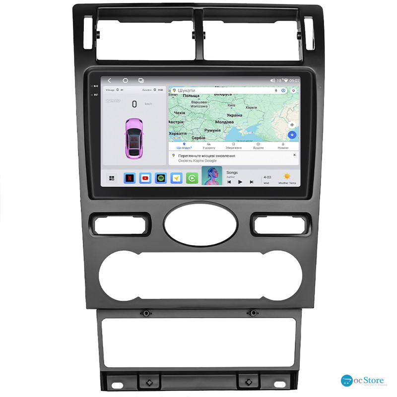 Штатная магнитола Lesko для Ford Mondeo III 2000-2003 экран 9" 4/64 QLED CarPlay 4G Wi-Fi GPS 360 Prime