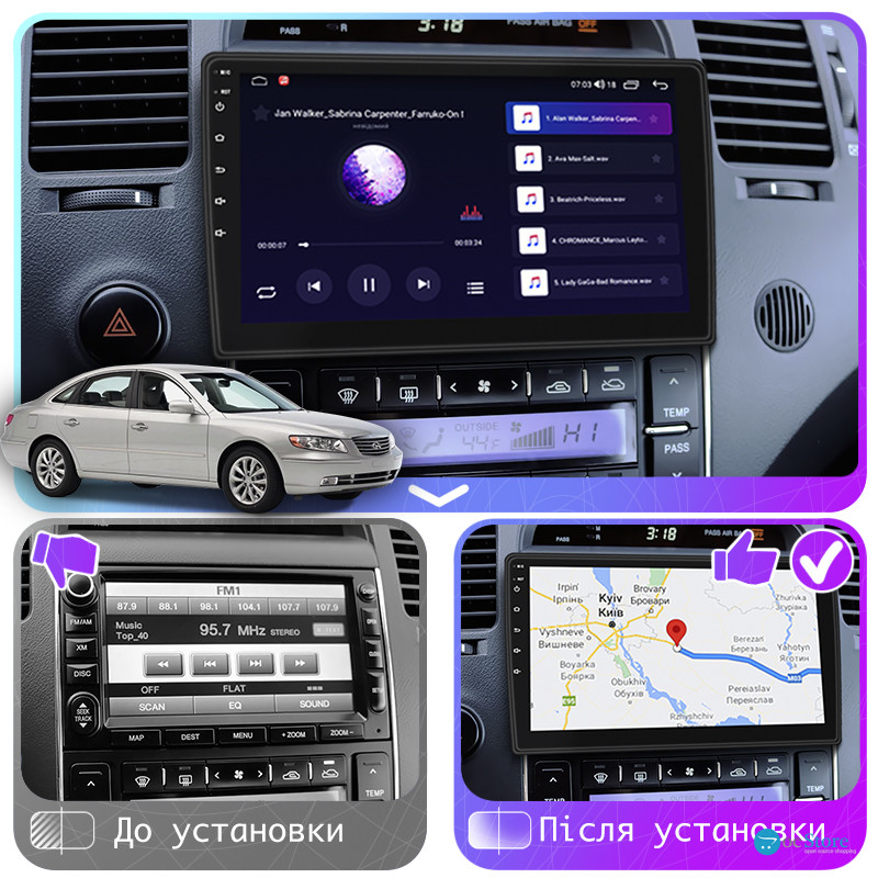 Штатная магнитола Lesko для Hyundai Azera I 2005-2011 экран 9" 2/32Gb 4G Wi-Fi GPS Top
