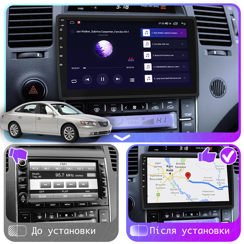 Штатная магнитола Lesko для Hyundai Azera I 2005-2011 экран 9" 4/64Gb 4G Wi-Fi GPS Top