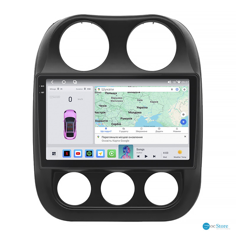 Штатная магнитола Lesko для Jeep Compass I Рестайлинг 2010-2013 экран 10" 4/64 QLED CarPlay 4G Wi-Fi GPS 360 Prime