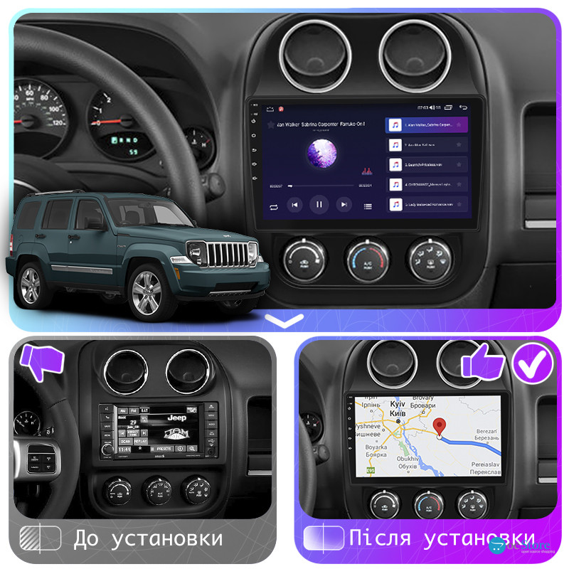 Штатная магнитола Lesko для Jeep Liberty (Patriot)  2006-2016 экран 10" 2/32Gb 4G Wi-Fi GPS Top