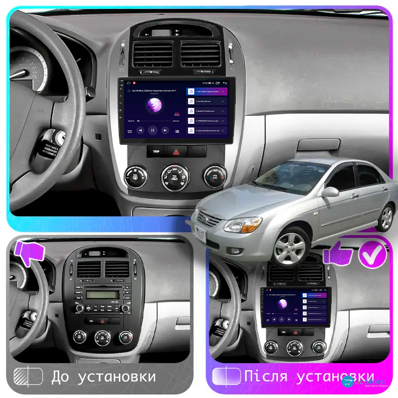 Штатная магнитола Lesko для Kia Cerato I Рестайлинг 2006-2009 экран 9" 1/16Gb Wi-Fi GPS Base