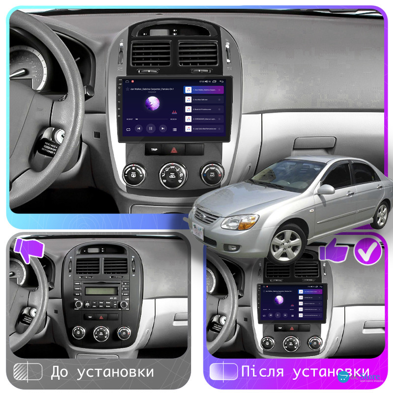 Штатная магнитола Lesko для Kia Cerato I Рестайлинг 2006-2009 экран 9" 2/32Gb CarPlay 4G Wi-Fi GPS Prime