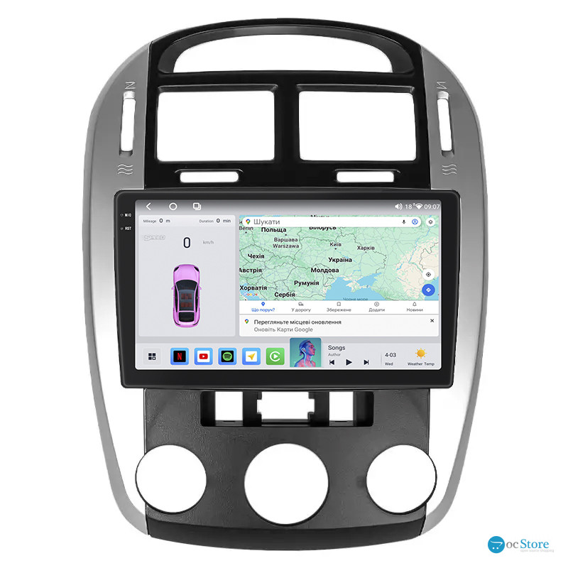 Штатная магнитола Lesko для Kia Cerato I Рестайлинг 2006-2009 экран 9" 4/64 QLED CarPlay 4G Wi-Fi GPS 360 Prime