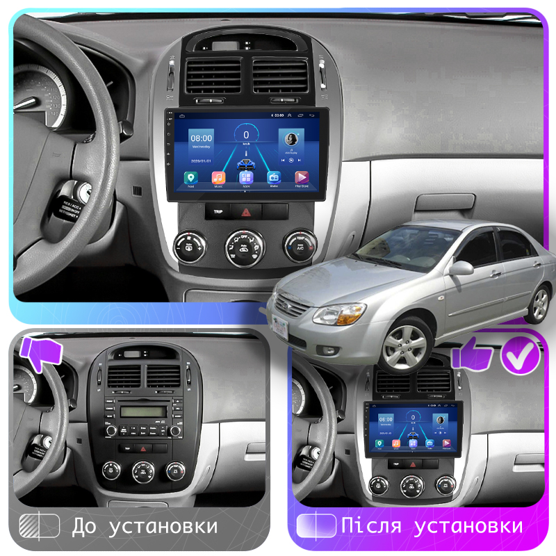 Штатная магнитола Lesko для Kia Cerato I Рестайлинг 2006-2009 экран 9" 2/32Gb 4G Wi-Fi GPS Top