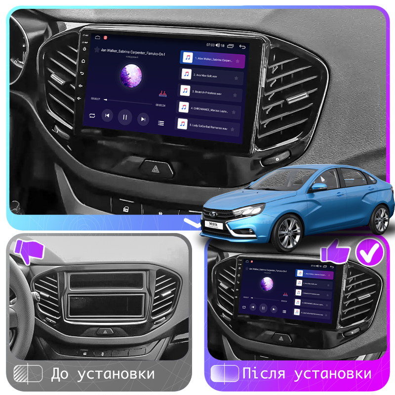 Штатная магнитола Lesko для LADA (ВАЗ) Vesta I 2015-н.в. экран 9" 2/32Gb CarPlay 4G Wi-Fi GPS Prime