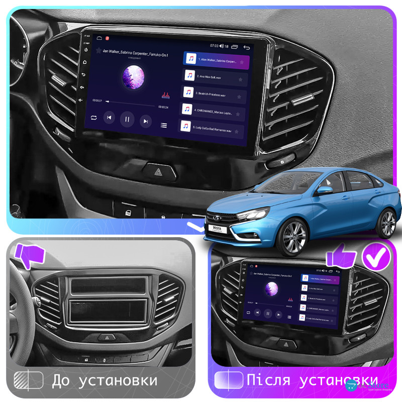 Штатная магнитола Lesko для LADA (ВАЗ) Vesta I 2015-н.в. экран 9" 4/64Gb CarPlay 4G Wi-Fi GPS Prime