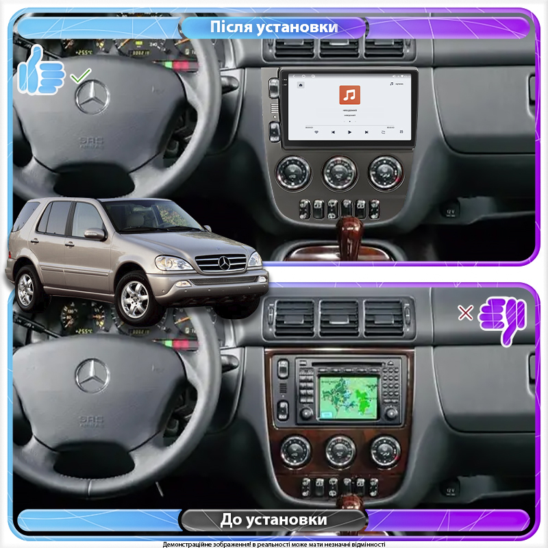 Штатная магнитола Lesko для Mercedes-Benz M-Класс AMG I (W163) 2000-2001 экран 9" 4/64 QLED CarPlay 4G Wi-Fi GPS 360 Prime