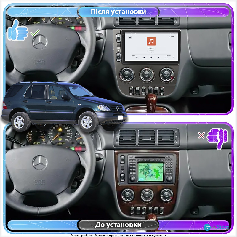 Штатная магнитола Lesko для Mercedes-Benz M-Класс I (W163) 1997-2001 экран 9" 4/64 QLED CarPlay 4G Wi-Fi GPS 360 Prime