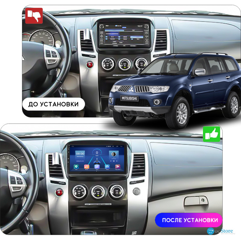 Штатная магнитола Lesko для Mitsubishi Challenger II Рестайлинг 2013-2015 экран 9" 6/128Gb 4G Wi-Fi GPS Top