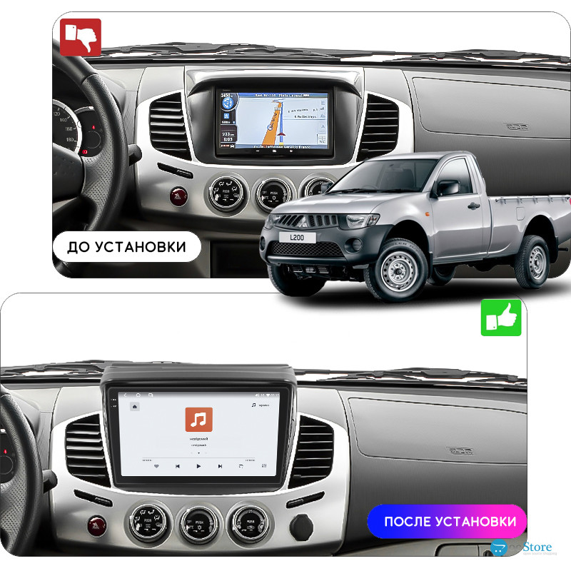 Штатная магнитола Lesko для Mitsubishi L200 IV 2006-2014 экран 9" 4/64 QLED CarPlay 4G Wi-Fi GPS 360 Prime