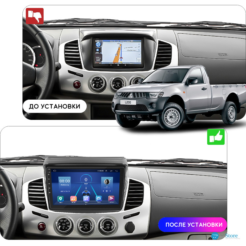 Штатная магнитола Lesko для Mitsubishi L200 IV 2006-2014 экран 9" 2/32Gb 4G Wi-Fi GPS Top