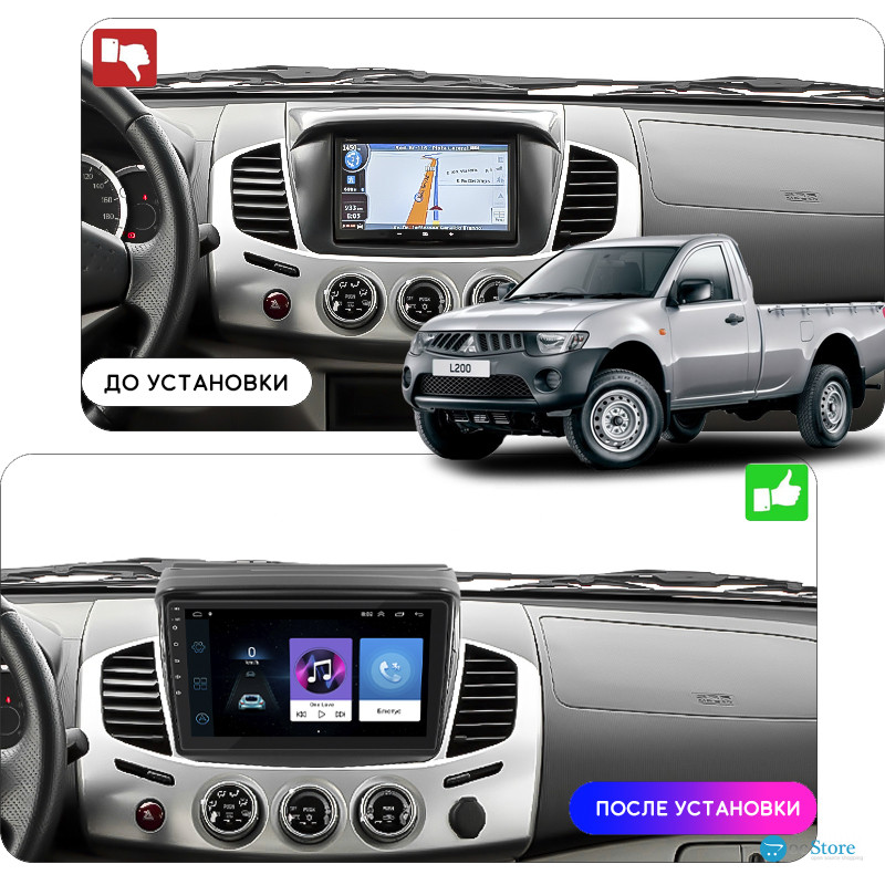 Штатная магнитола Lesko для Mitsubishi L200 IV Рестайлинг 2013-2015 экран 9" 2/32Gb Wi-Fi GPS Base