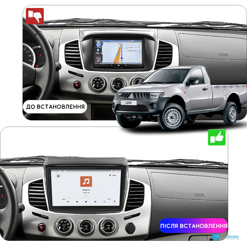 Штатная магнитола Lesko для Mitsubishi L200 IV Рестайлинг 2013-2015 экран 9" 4/64 QLED CarPlay 4G Wi-Fi GPS 360 Prime