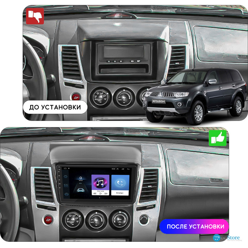 Штатная магнитола Lesko для Mitsubishi Pajero Sport II Рестайлинг 2013-2016 экран 9" 1/16Gb Wi-Fi GPS Base