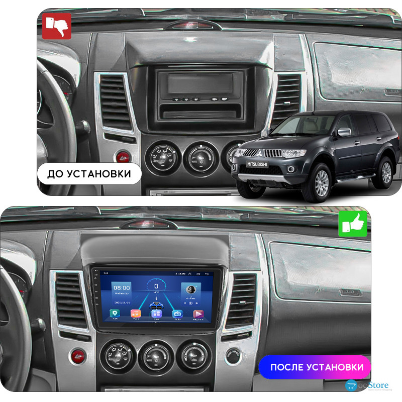Штатная магнитола Lesko для Mitsubishi Pajero Sport II Рестайлинг 2013-2016 экран 9" 2/32Gb 4G Wi-Fi GPS Top