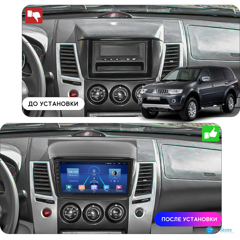 Штатная магнитола Lesko для Mitsubishi Pajero Sport II Рестайлинг 2013-2016 экран 9" 4/64Gb 4G Wi-Fi GPS Top