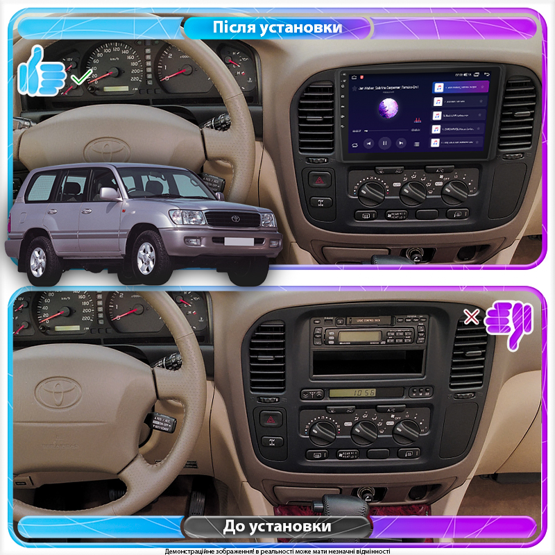 Штатная магнитола Lesko для Toyota Land Cruiser 100 Series 1998-2002 экран 9" 4/64Gb CarPlay 4G Wi-Fi GPS Prime