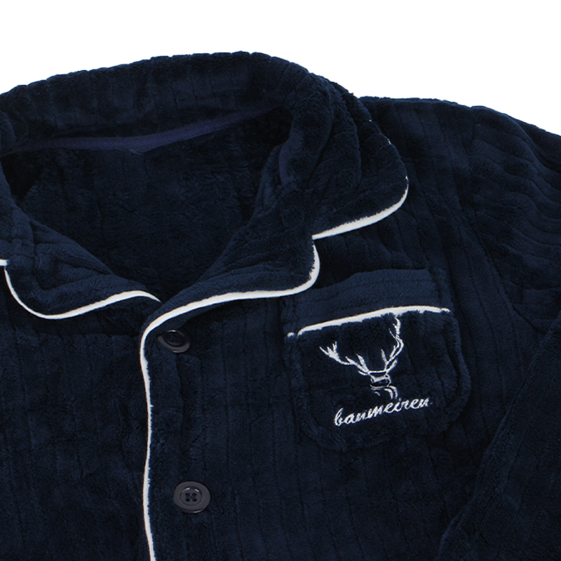 Комплект мужской пижамы CK-208 Dark Blue рубашка с длинным рукавом и штанами теплая XL